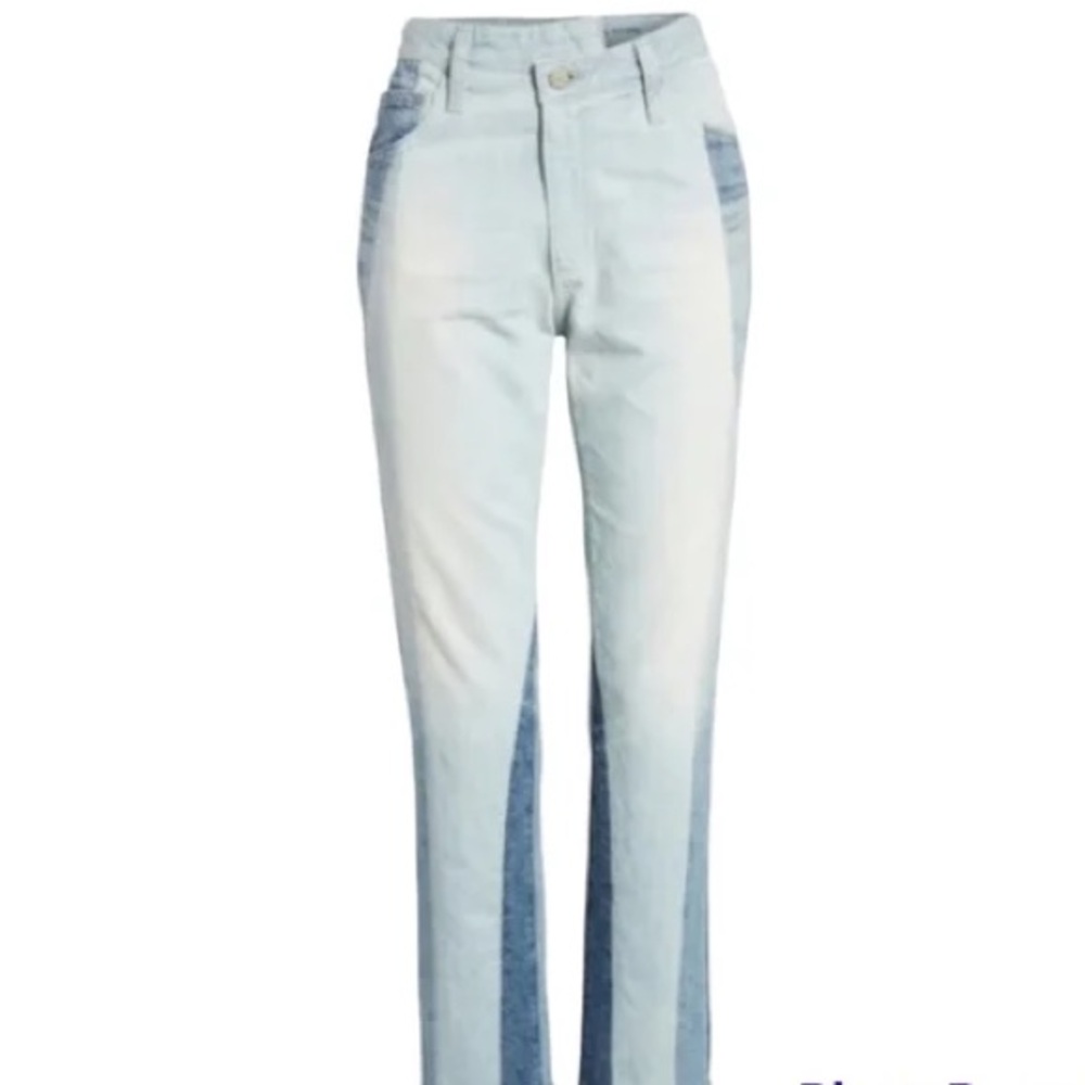 Ag Patchwork Two-Tone Light Blue Straight Jeans - image 3